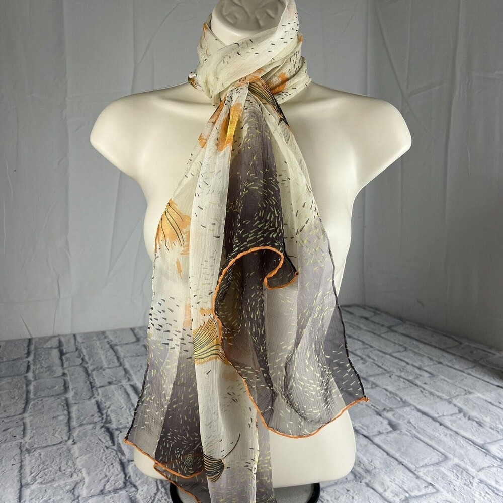 Vintage Georgina Von Etzdorf Scarf, Silk Fall Floral Oblong Scarf 65'' x 20''